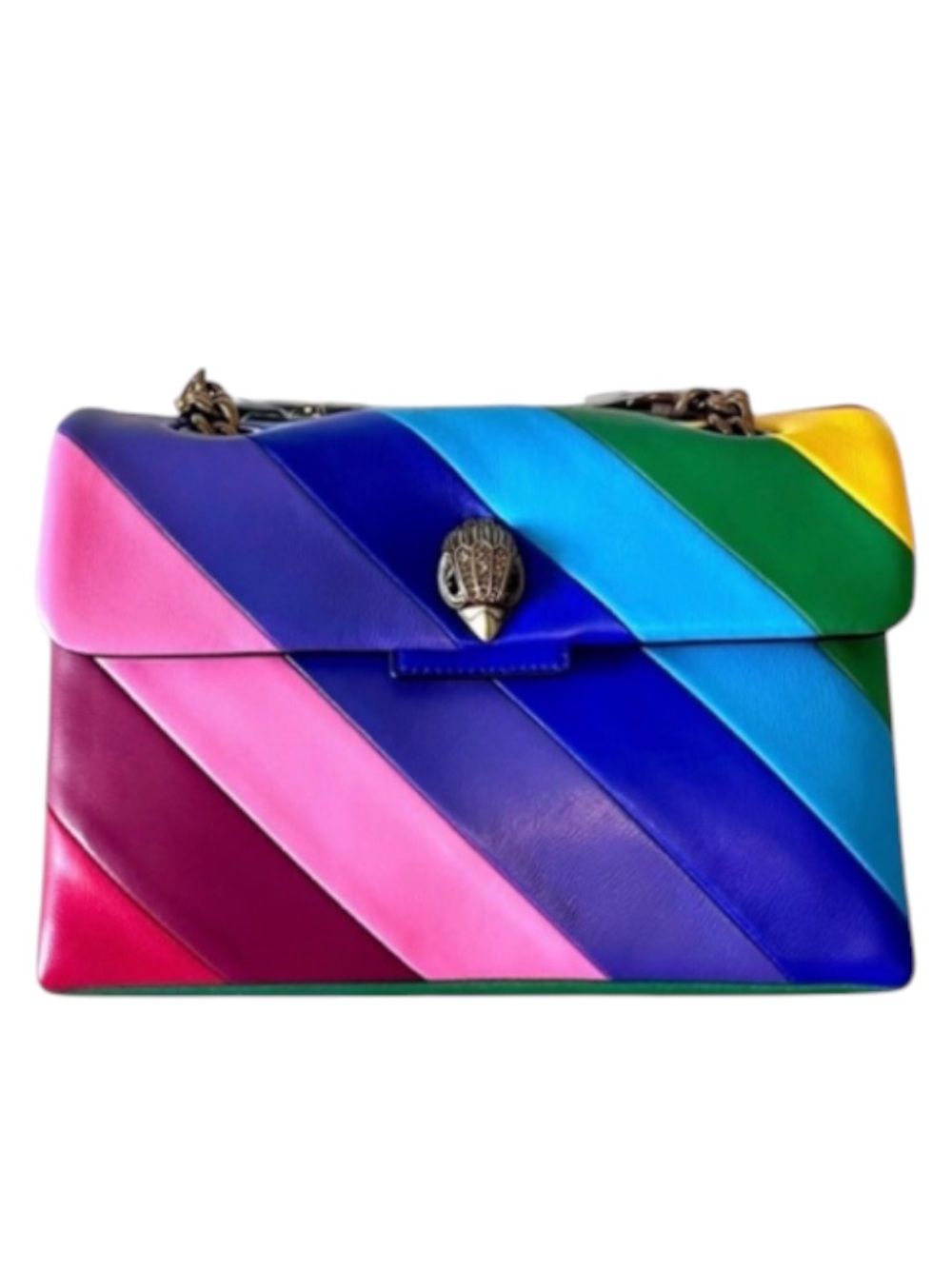 Kurt Geiger Large Rainbow Stripe Leather Kensington Shoulder Crossbody Bag